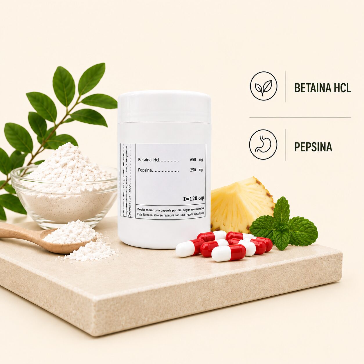 Betaína + pepsina x 120 cápsulas - imagen 2